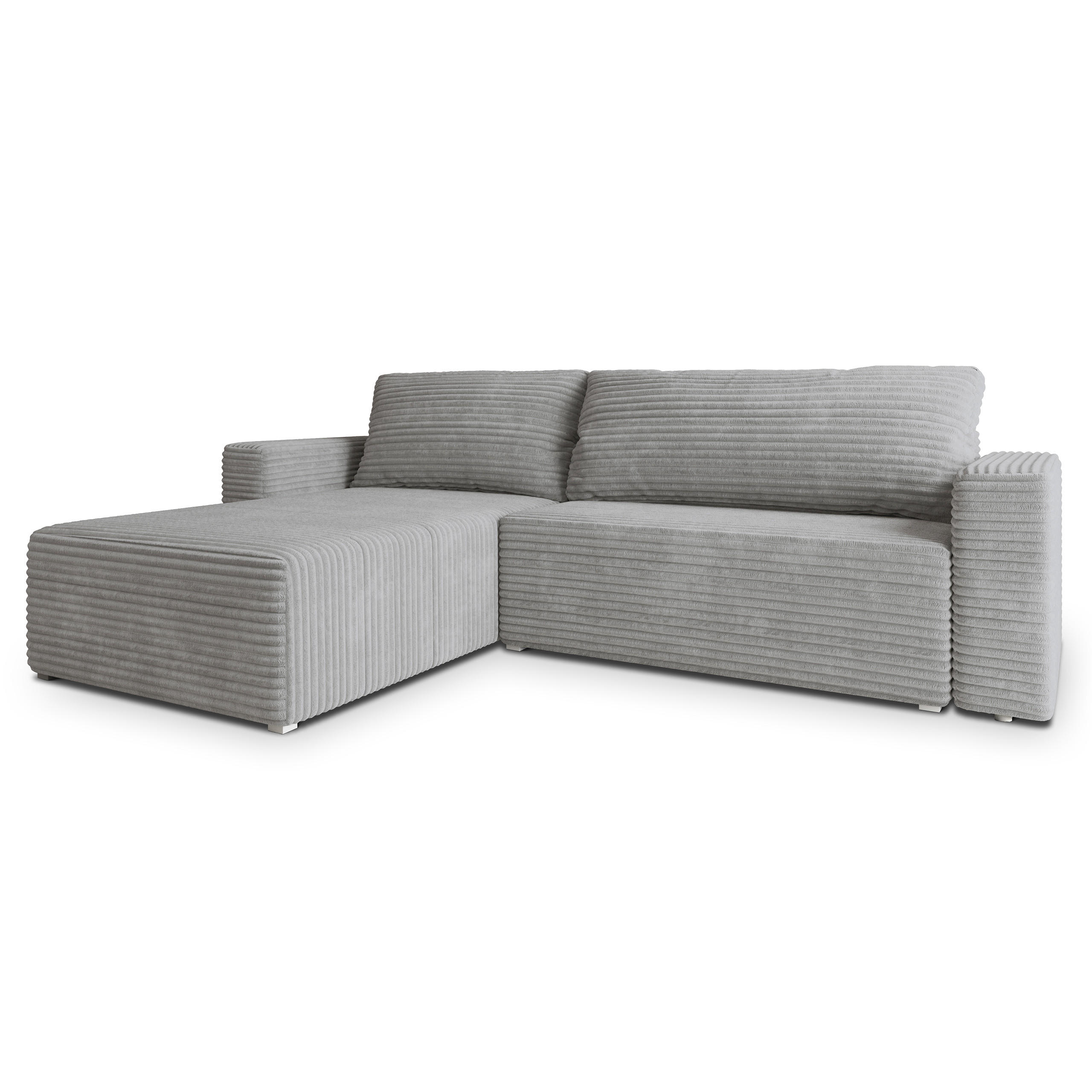 ECKSOFA CALTI T Hellgrau Kordstoff mit Schlaffunktion - Hellgrau, Holzwerkstoff/Textil (283/183cm) - MASSENO