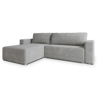 ECKSOFA CALTI T Hellgrau Kordstoff mit Schlaffunktion - Hellgrau, Holzwerkstoff/Textil (283/183cm) - MASSENO