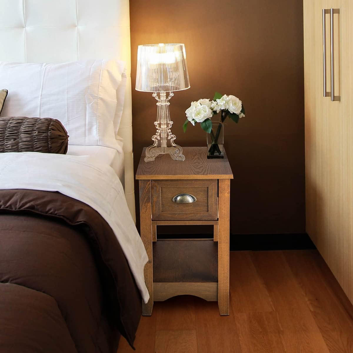 BEISTELLTISCH 59cm Holz(2er-Set) - Braun, Holz (56/33/59cm) - COSTWAY