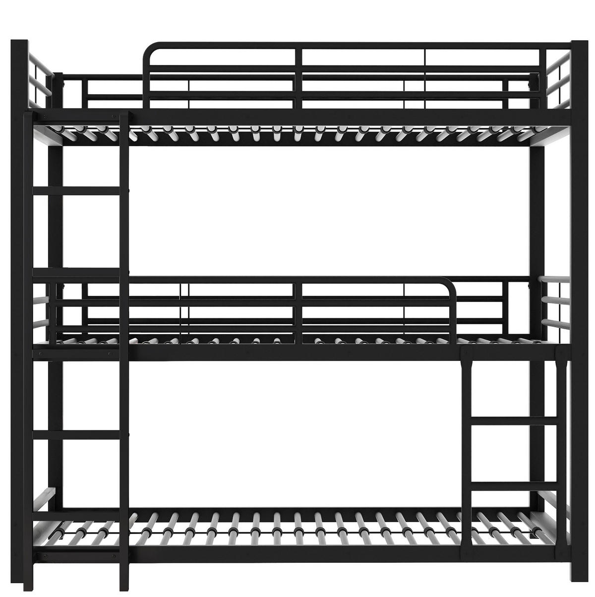 VISOKI krevet 90/200 cm s tri etaže, sigurnosnim ogradicama i štednjom prostora, Crni - crna, metal (90/200cm) - Redom
