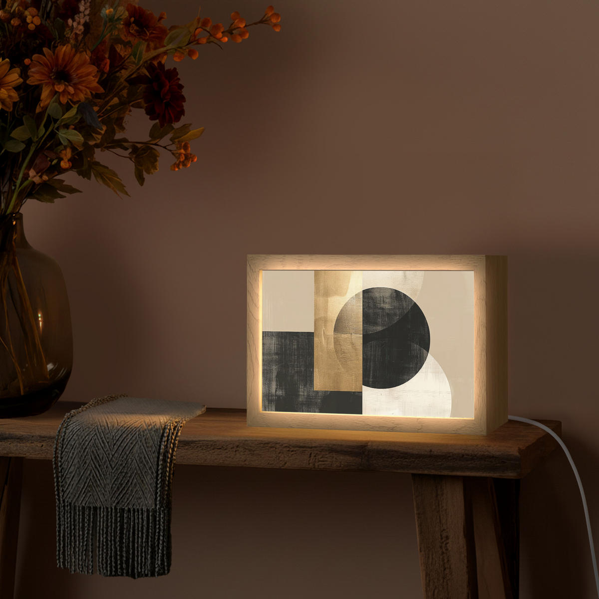 NÁSTĚNNÁ LAMPA Abstraktní - Moderní - Černá - Zlatá 30x20 cm - písková barva, kompozitní dřevo (30/20/8cm) - OnlyWow