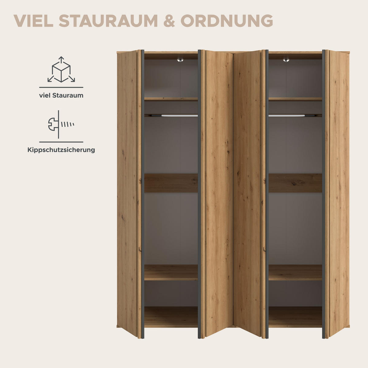 KLEIDERSCHRANKKOMBINATION TOFTA (B/H/T: ca. 160/190/56 cm) in Artisan Eiche Nachbildung/Artisan Eiche Nachbildung - Eiche Artisan, Holzwerkstoff (160/190/56cm)