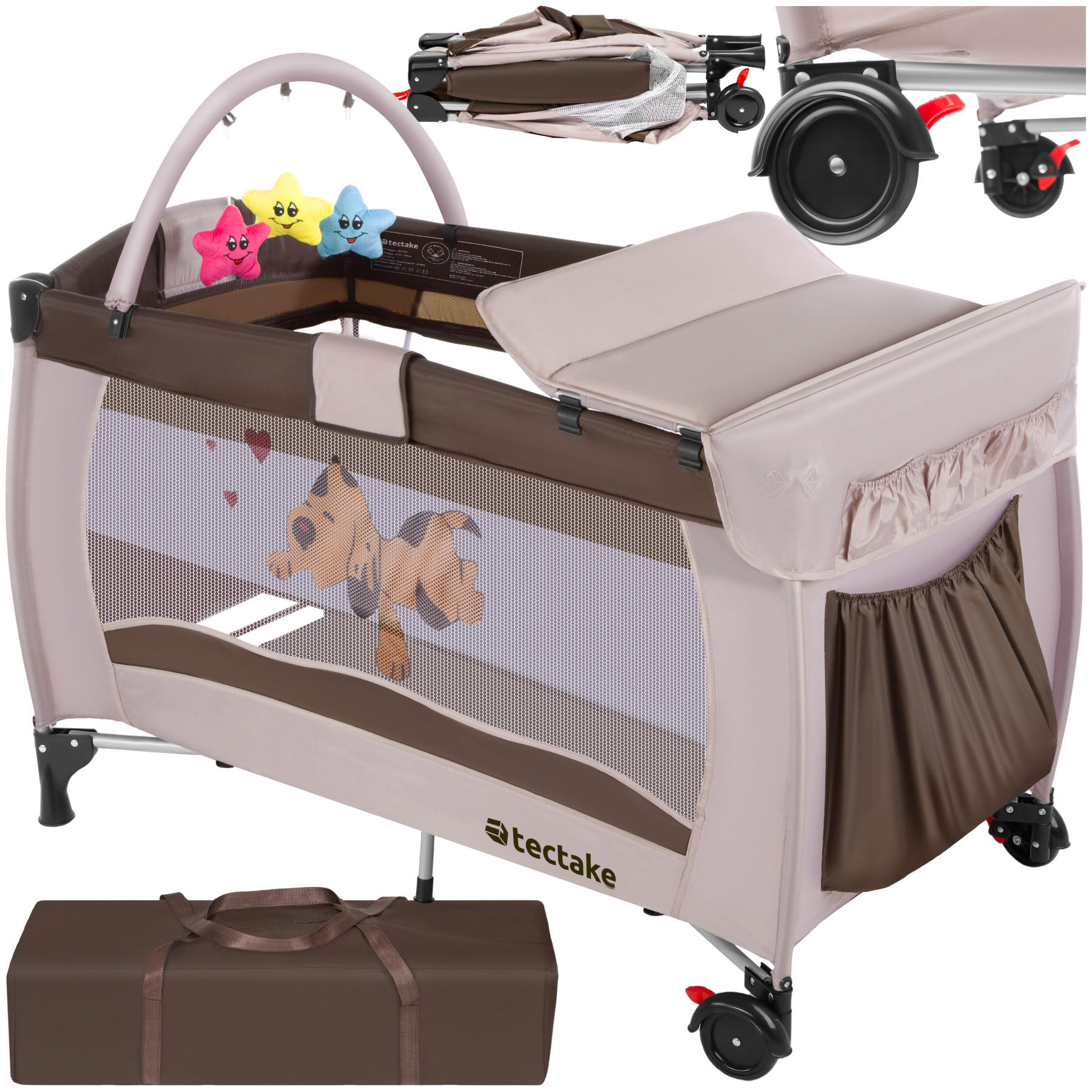 KINDER REISEBETT Hund,inklusive Tragetasche, 132 x 75 x 104 cm,braun - Braun, Kunststoff (75/104/132cm) - tectake