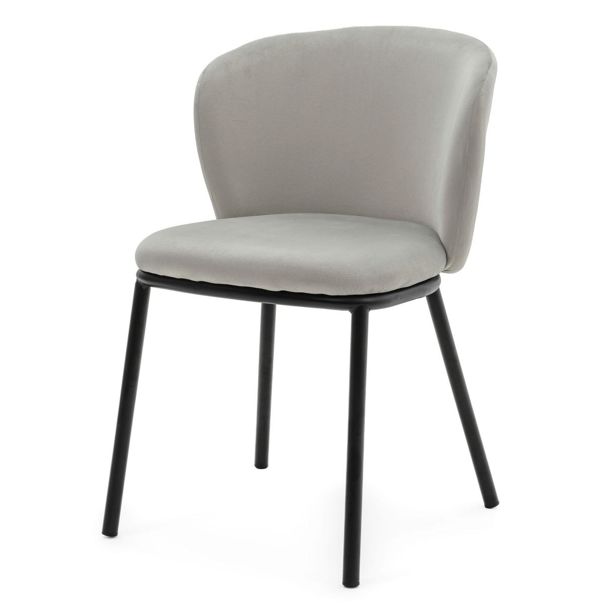 STUHL BARI gepolsterter mit Steppung - hellgrau - Samt Velour - Hellgrau/Schwarz, Textil/Metall (54/81/57cm) - NEW HOME