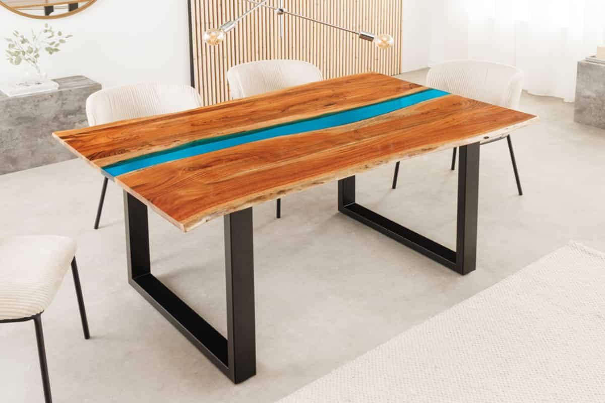 ESSTISCH LIQUID Akazie Braun 160cm - Blau/Schwarz, Holz/Metall (96/160/76cm) - riess-ambiente