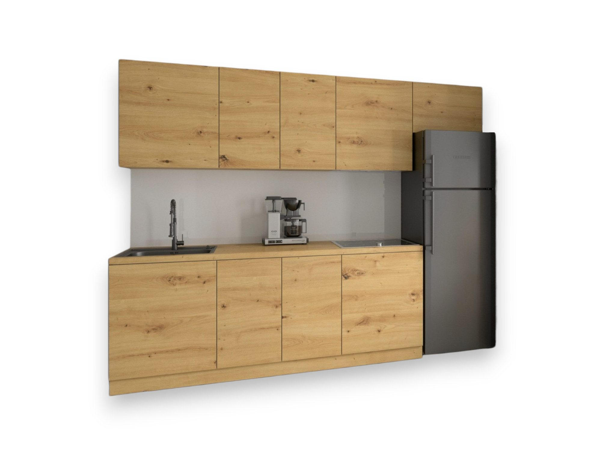 KÜCHENZEILE 260 cm - Nexa K16-G260 - in Woodline / Matt - Eiche Artisan, Holz (260/212/58cm) - ROYAL24_MARKT