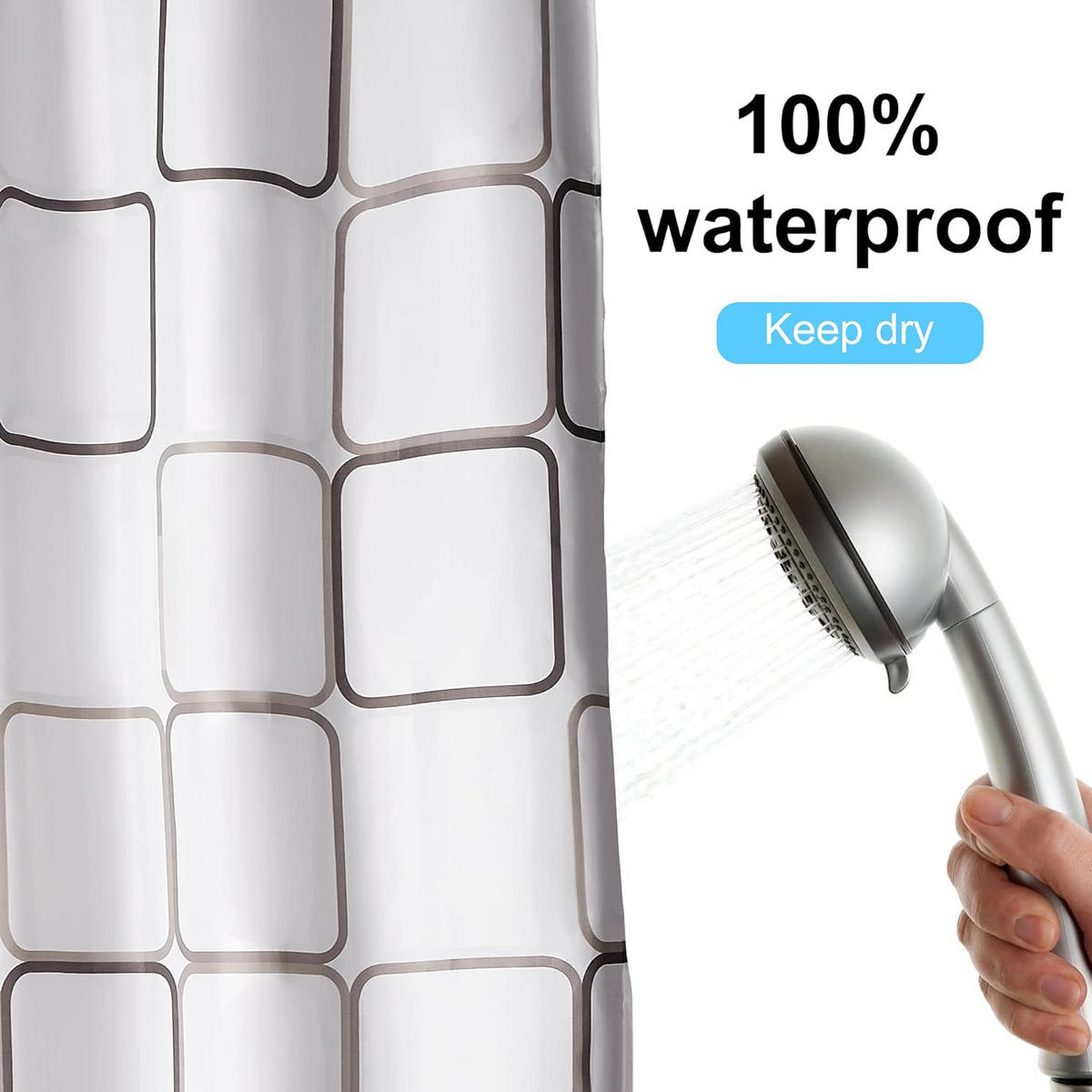 DUSCHVORHANG 180 x 200 cm Polyester halbdurchsichtig schnell trocknend wasserdicht maschinenwaschbar Badezimmer - Weiß, Kunststoff (180/0.2cm) - MCBOSON