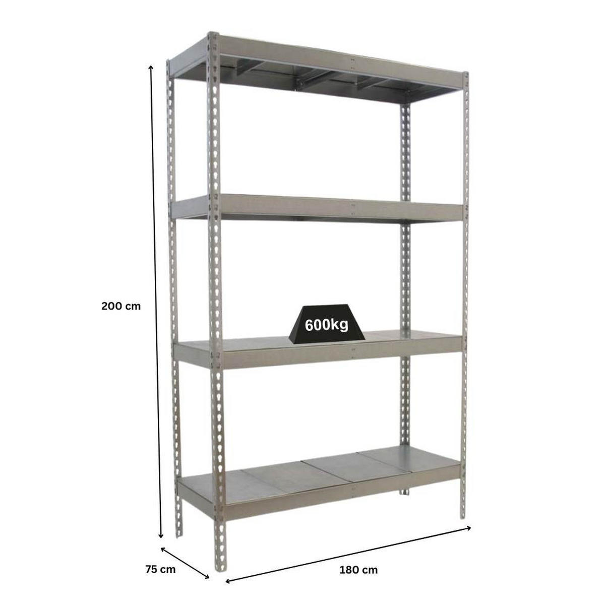 SCHWERLASTREGAL METAL BEAST FOUR | HxBxT 200x180x75cm | Fachlast 600kg | Verzinkt - Silberfarben, Metall (180/200/75cm) - PROREGAL