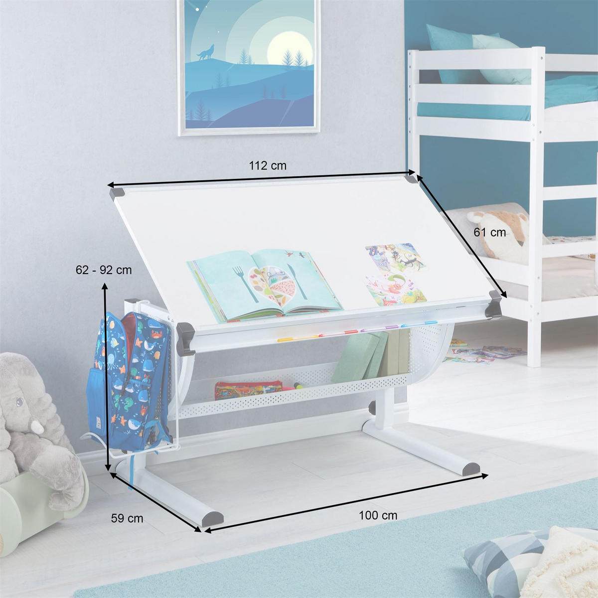 KINDERSCHREIBTISCH SARI - Weiß, Holzwerkstoff/Metall (111/93/60cm) - CARO-Möbel