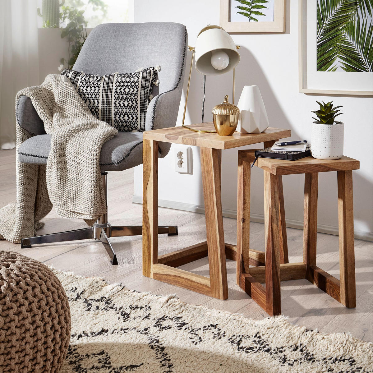 BEISTELLTISCH Set – 2-teilig Massivholz verschiedene Größen - Braun, Holz (36/36/50cm) - KADIMA DESIGN