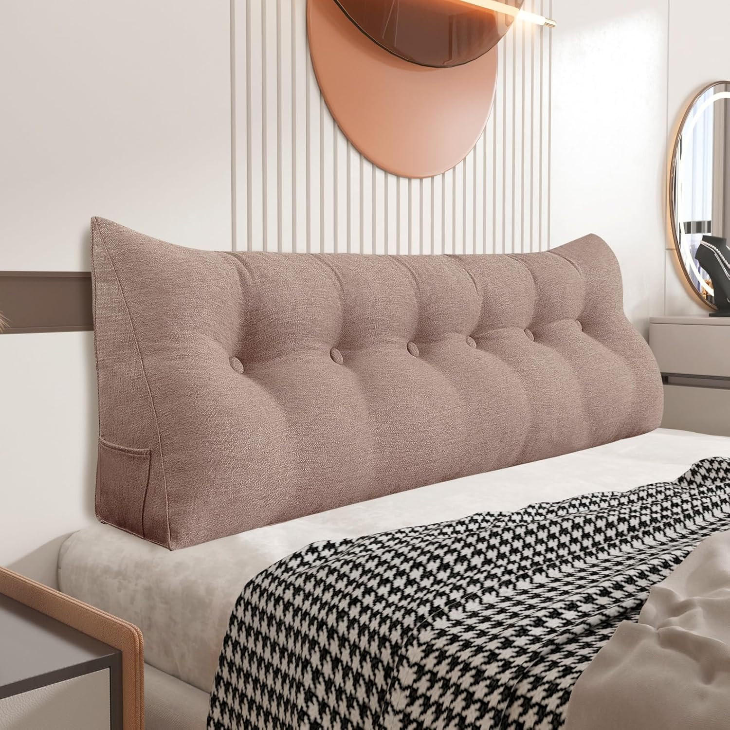 RÜCKENKISSEN für Bett Leinenlook Mauve 180 cm - Pink, Textil (50/180cm) - Vercart