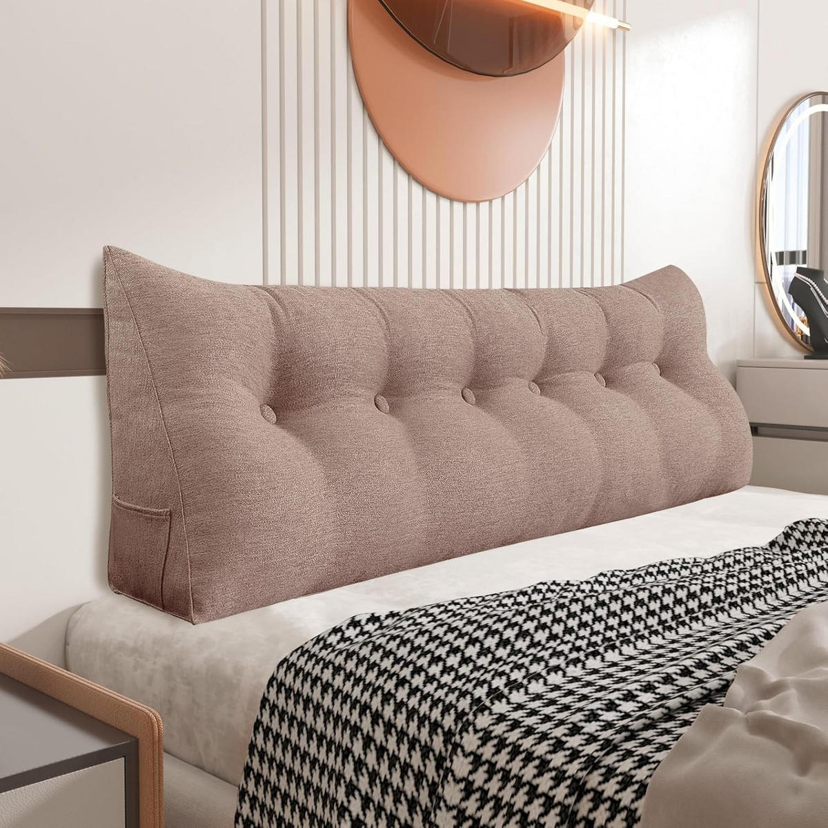 RÜCKENKISSEN für Bett Leinenlook Mauve 180 cm - Pink, Textil (50/180cm) - Vercart