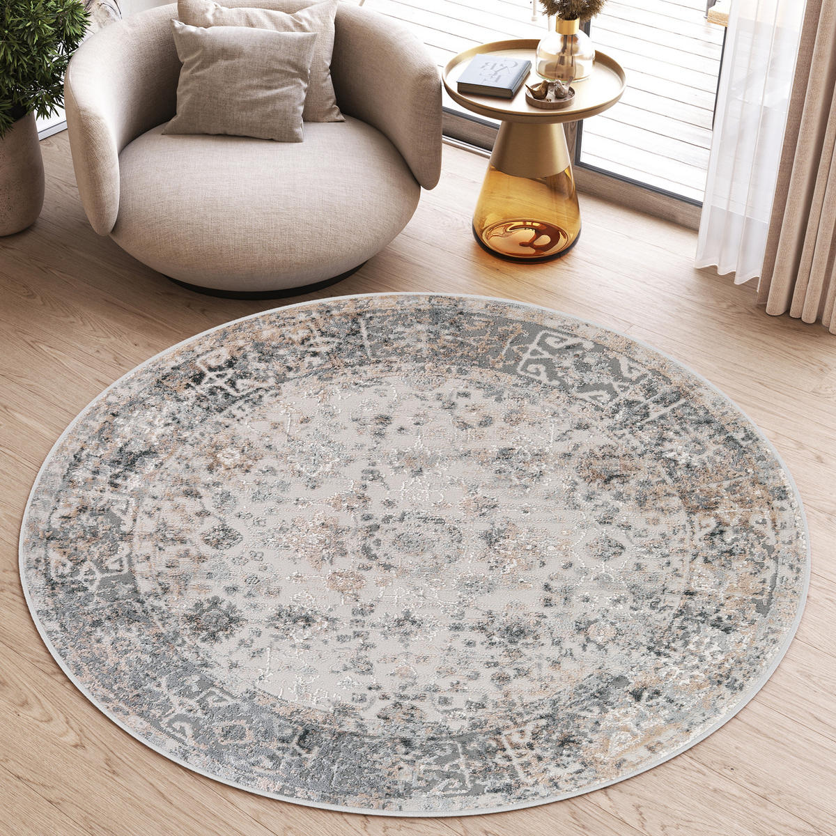 TEPPICH VALLEY Hellgrau Rund 120/120 cm - Hellgrau, Textil (120/120cm) - Tapiso