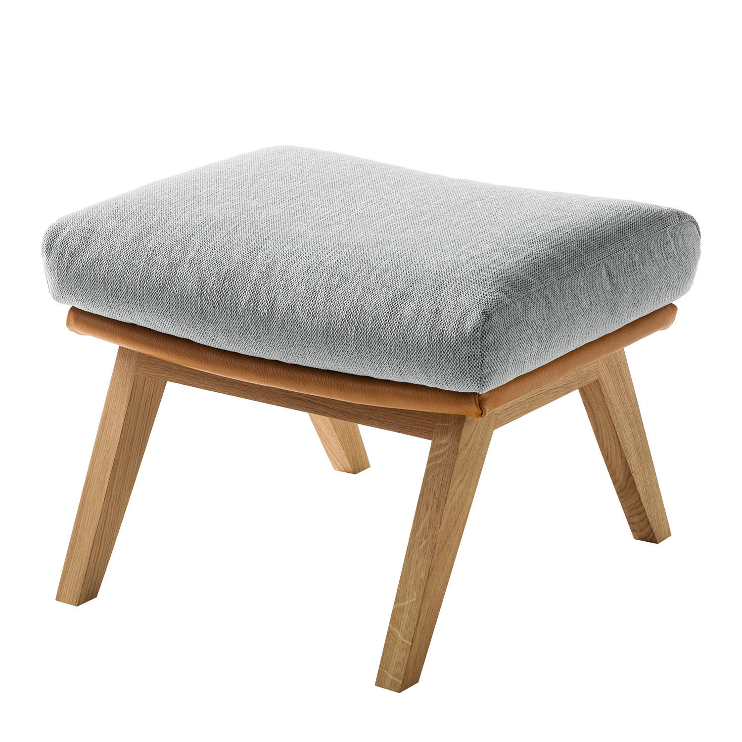HOCKER mit Holzfüßen - Eichefarben/Cognac, Eichenholz/Textil (54/41/41cm) - home24