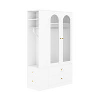 KLEIDERSCHRANK Weiß 120x200cm, 4 Schubladen, 2 Glastüren & 2 Kleiderstangen - Weiß, Holzwerkstoff (120/200/50cm) - Urban Meuble