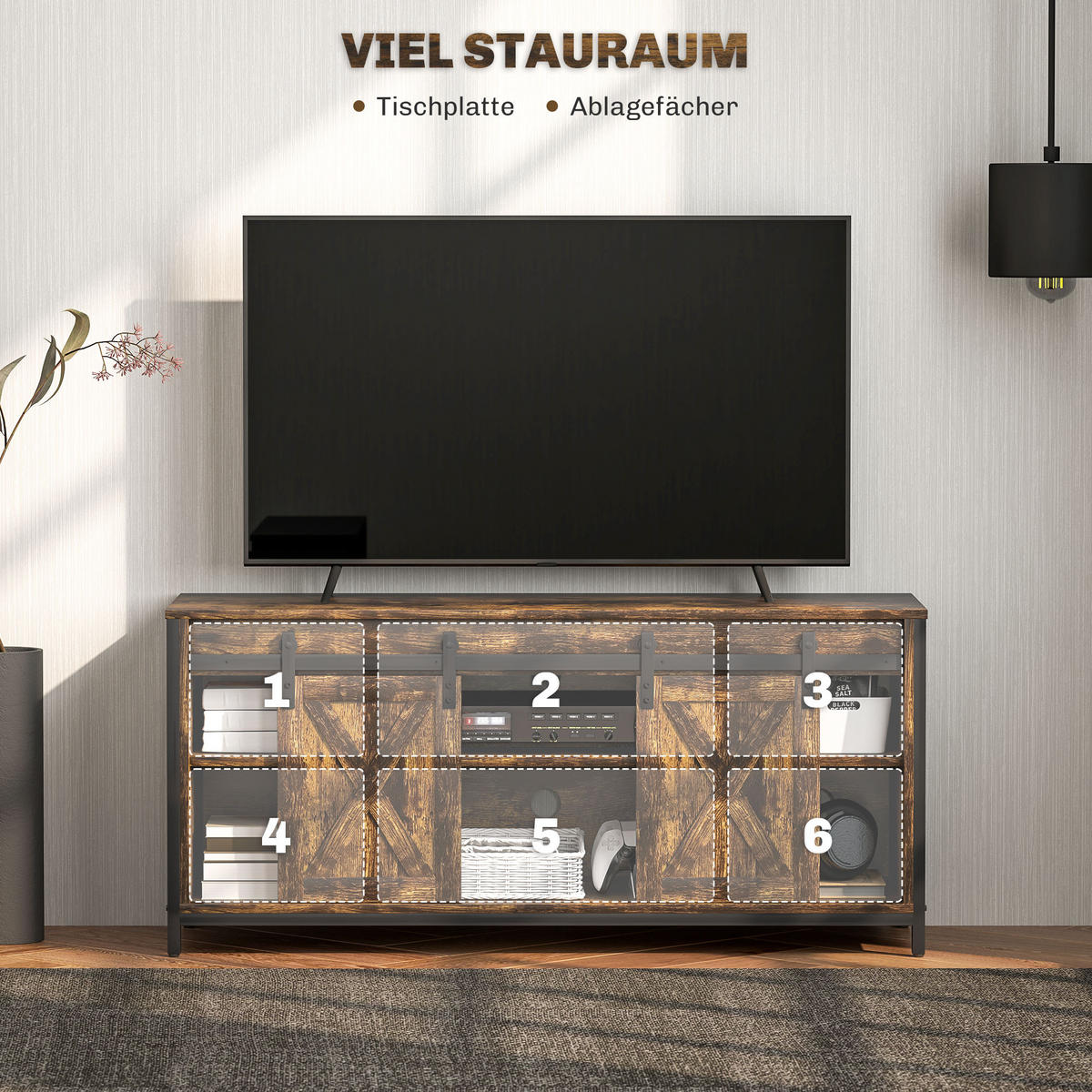TV-SCHRANK, Fernsehtisch für Fernseher bis zu 60 Zoll, 120 x 40 x 54 cm Braun - Braun, Holzwerkstoff (120/54/40cm) - HOMCOM