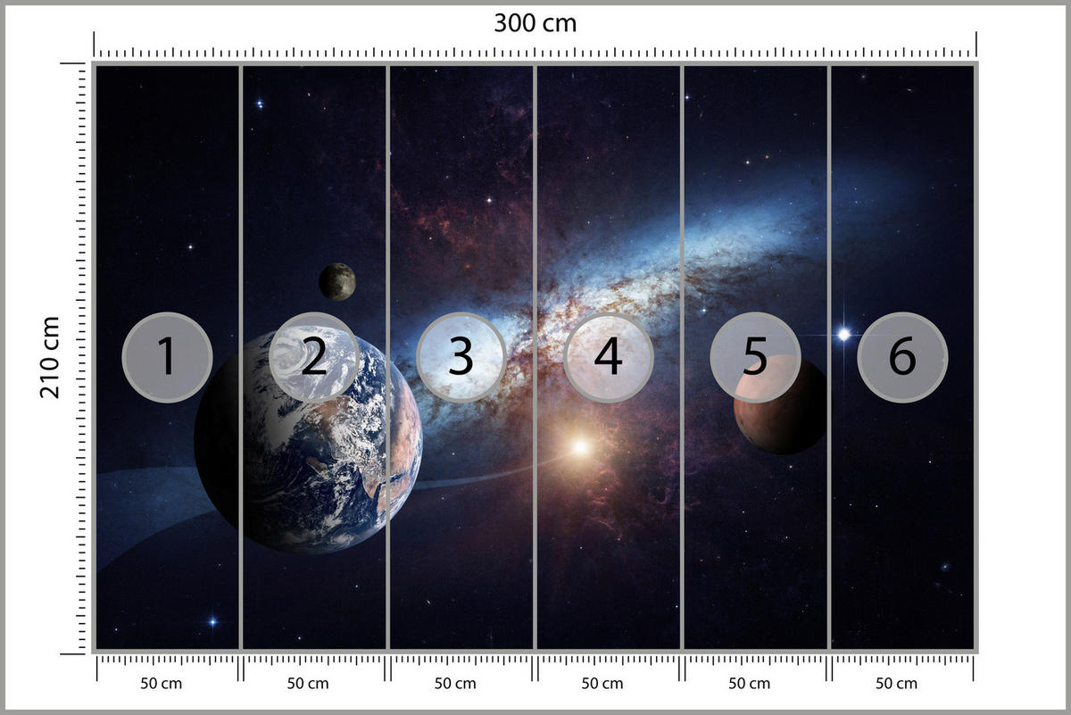 FOTOTAPETE für Kinderzimmer Planeten Galaxie Kosmos Nebel 300x210 - Violett/Weiß, Papier (300/210cm) - Muralo