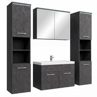 BADMÖBEL-SET Paso LED 5 Teile Dunkel Grau - 80 x 40 x 55 cm - Grau, Holz (80/55/40cm) - Badplaats