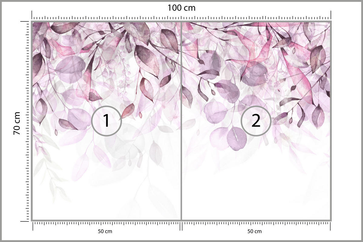 FOTOTAPETA Pre Spálňu Akvarel Jemné Ružové Listy Botanická 100 x 70 cm - biela/fialová, papier (100/70cm) - Muralo