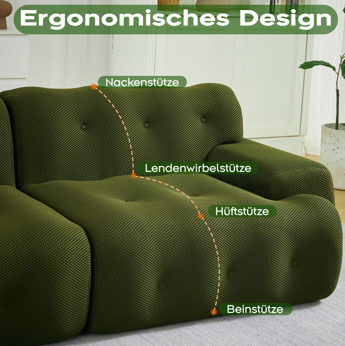 2-SITZER-SOFA aus Stoff 224x104x66 cm Grün mit breiten Armlehnen und montagefreiem Design - Grün, Textil (224/66/104cm) - Modfu