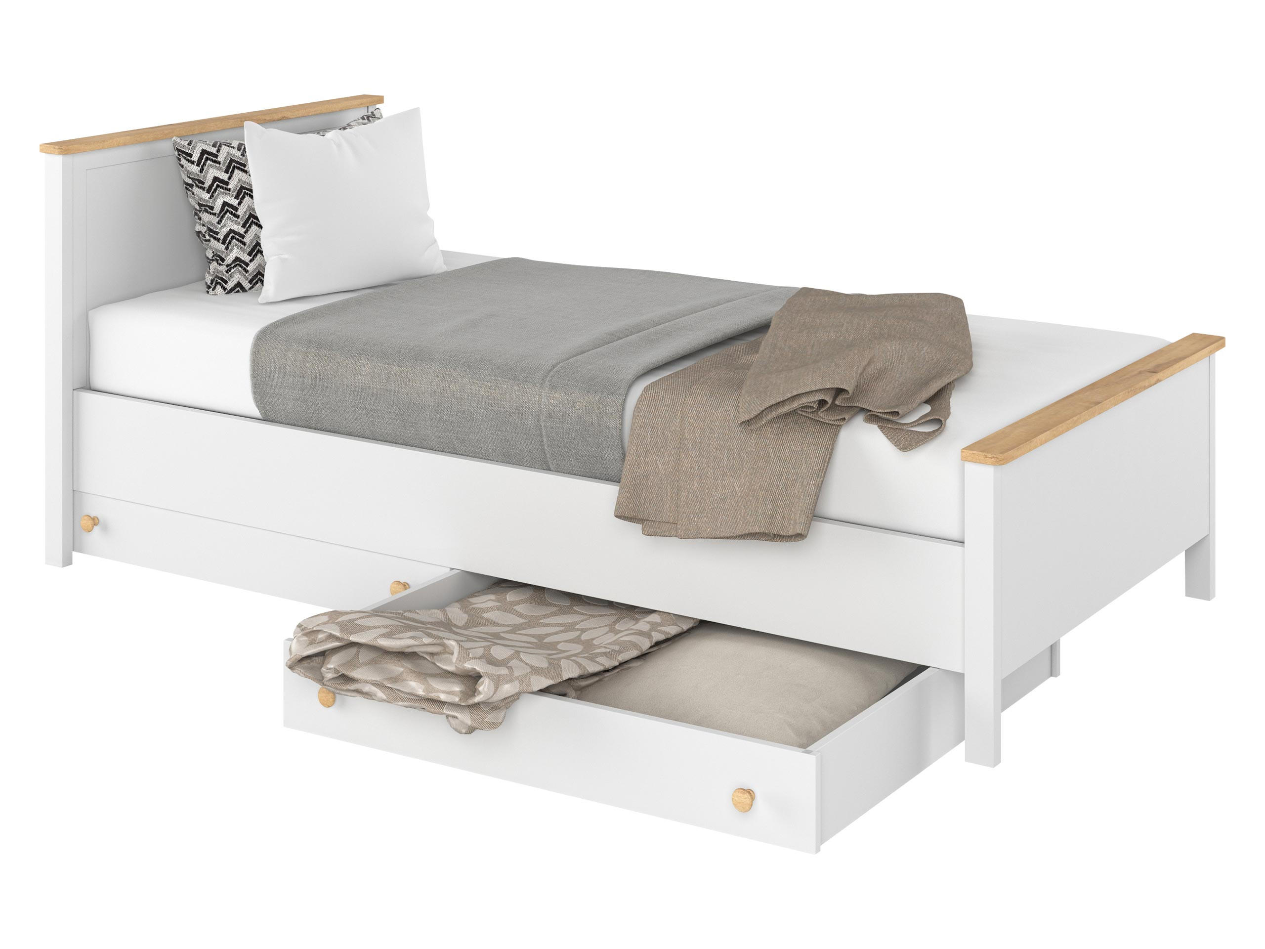 Mirjan24 Jugendbett Weiß, Eiche 90x200 cm