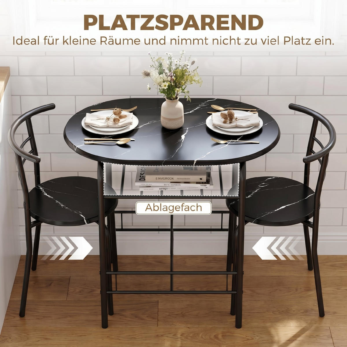 ESSGRUPPE MDF Metall Schwarz - Schwarz, Holzwerkstoff/Metall (52/76/80cm) - HOMCOM