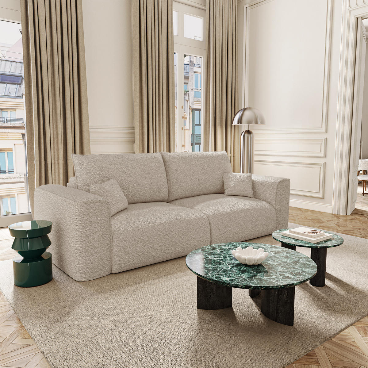 SCHLAFSOFA mit Stauraum COMO Frottee Beige 254cm - Beige, Textil (254/78/95cm) - Premium Interiors