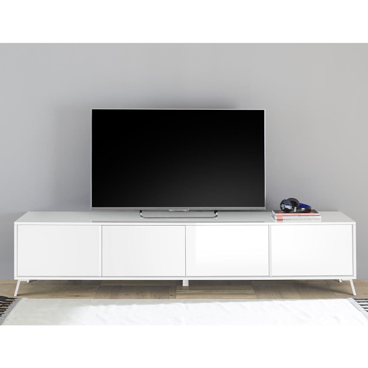 TV-MÖBEL mit 4 Türen L205 cm - City - Weiß, Holzwerkstoff (40/48/205cm) - Calicosy