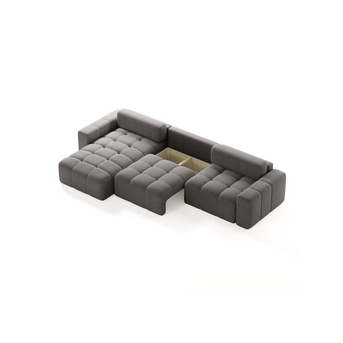 ECKSOFA Bouclé-Stoff 8 Sitzer Bornum So, Grau - Grau, Textil (346/170cm) - Meblito
