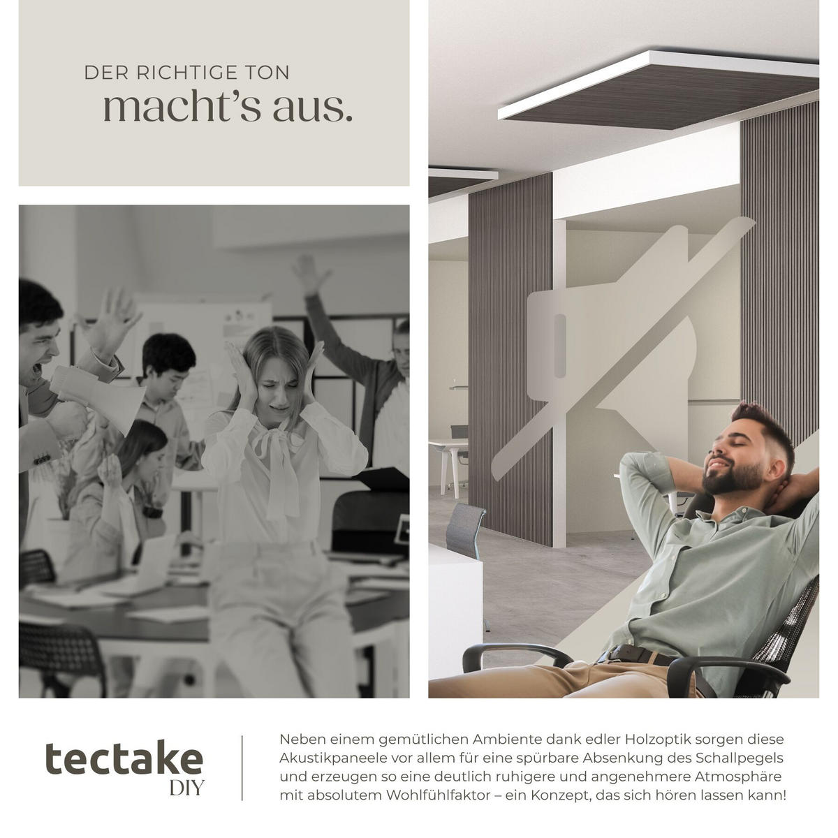 AKUSTIKPANEELE 2er Set Sonic Wall II Holzoptik Eiche hellgrau Größe flexibel anpassbar - Eichefarben/Hellgrau, Holz (50/1.8/110cm) - tectake