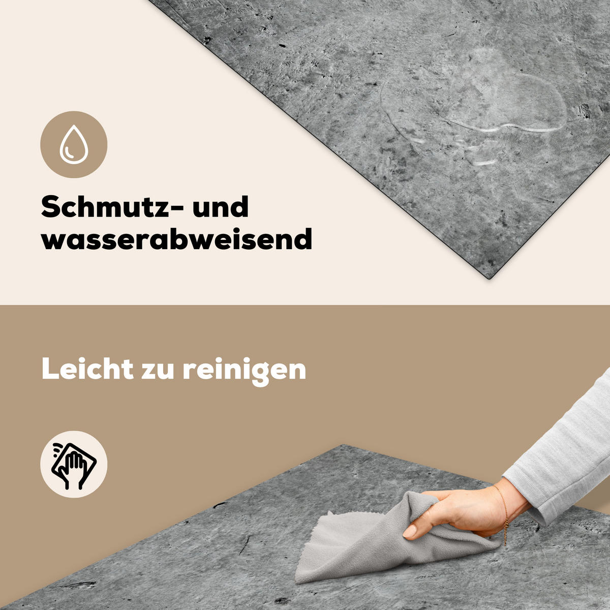 HERDABDECKPLATTE Beton - Schiefer - Grau -Betonstruktur Induktionsmatte 78x78 cm - Grau, Kunststoff (78/78/0.2cm) - MuchoWow