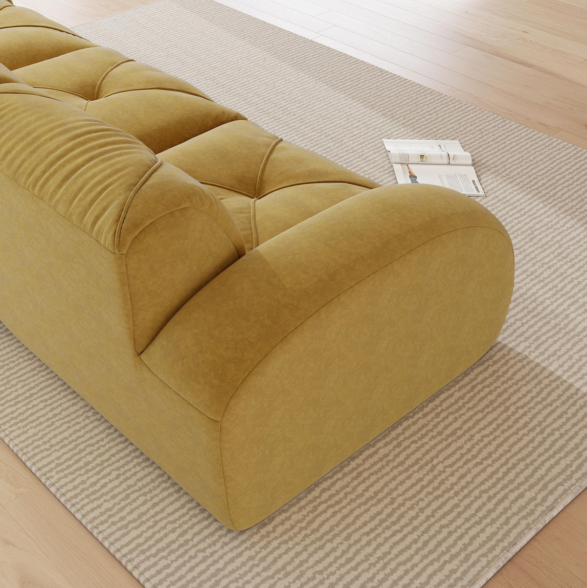 ECKSOFA in Gelb aus Chenille mit Hocker und flexibler Anordnung - Gelb, Textil (171/358cm) - Flora Grace