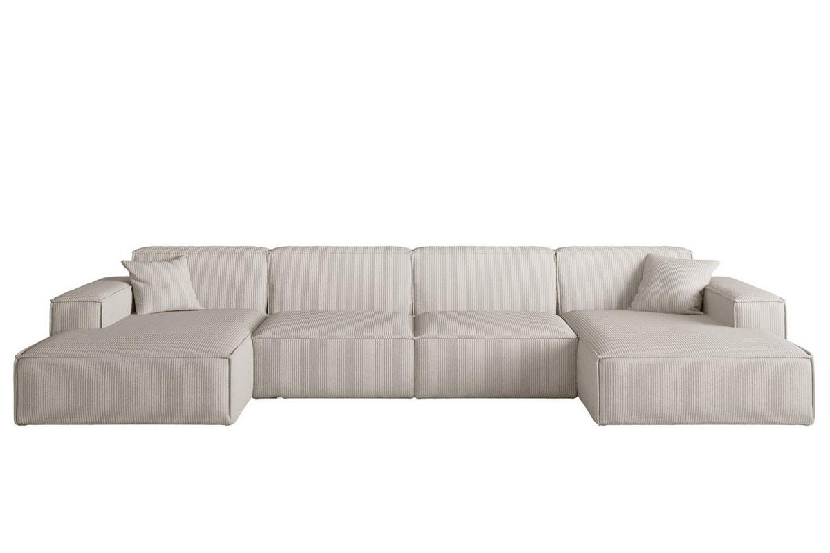 WOHNLANDSCHAFT Celes Premium In Scala - Beige, Holzwerkstoff/Textil (379/73/165cm) - Fun Möbel
