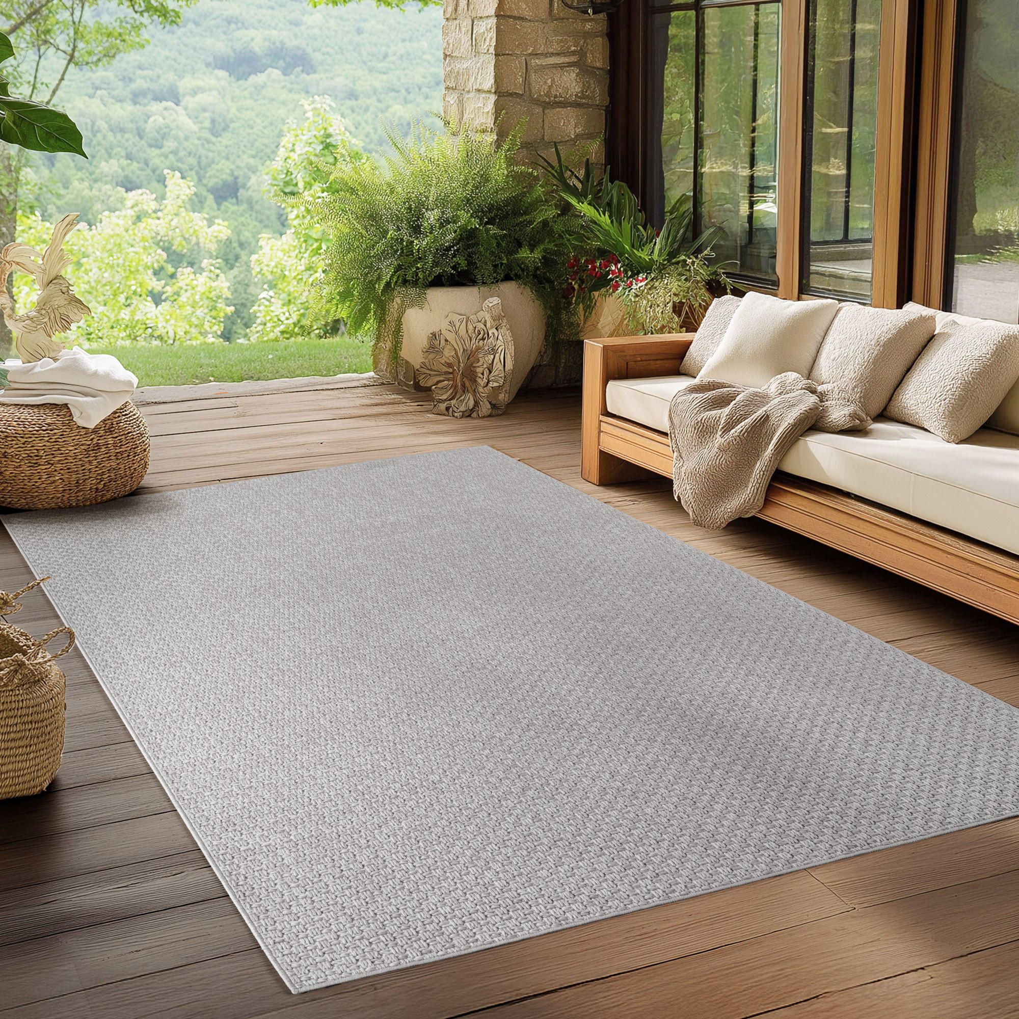 TEPPICH In-/Outdoor Flachgewebe Unifarben Polypropylen Balkon Grau Rechteckig 140x200 - Grau, Textil (140/200cm) - KADIMA DESIGN