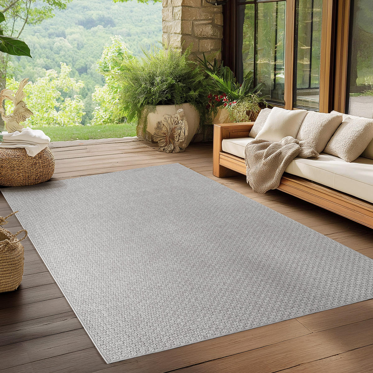 TEPPICH In-/Outdoor Flachgewebe Unifarben Polypropylen Balkon Grau Rechteckig 240x340 - Grau, Textil (240/340cm) - KADIMA DESIGN