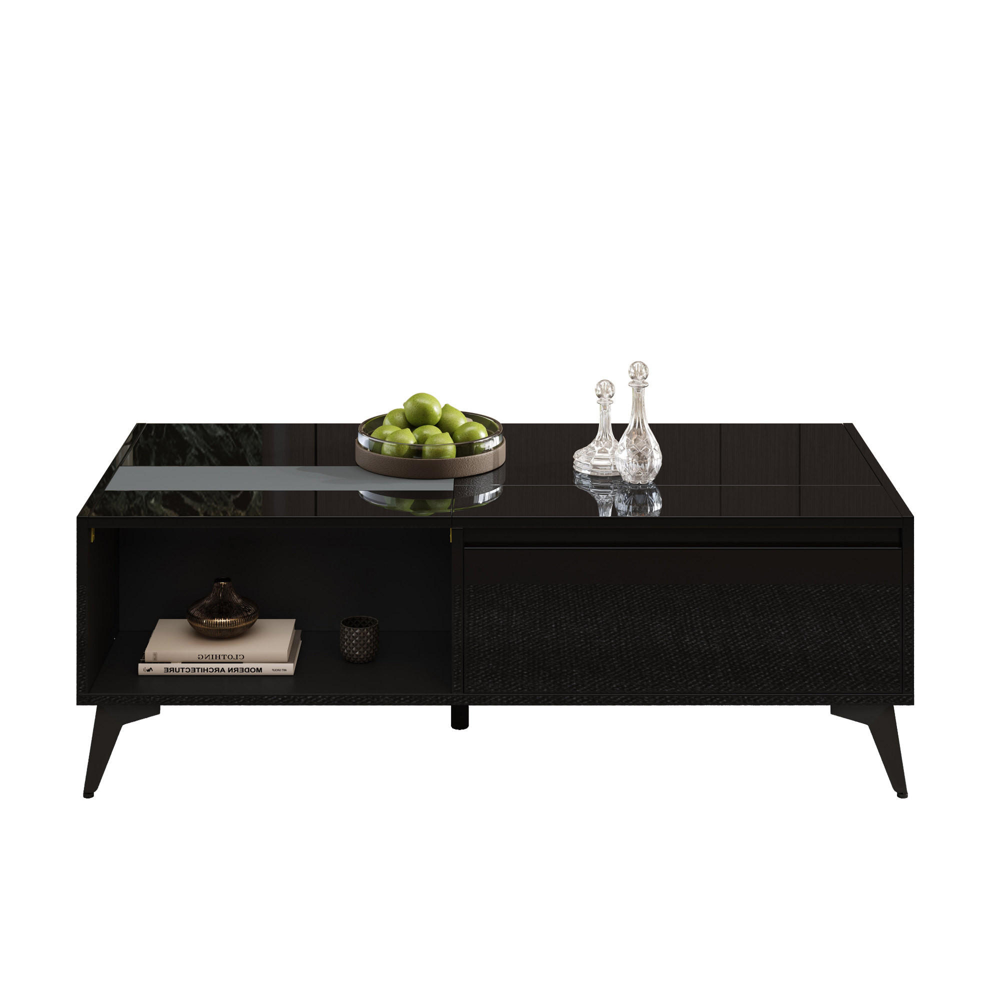 COUCHTISCH 110/50/48 cm schwarz aus Spanplatte mit Hebemechanismus und Stauraum - Schwarz, Holzwerkstoff (110/50/48cm) - OKMYHOME