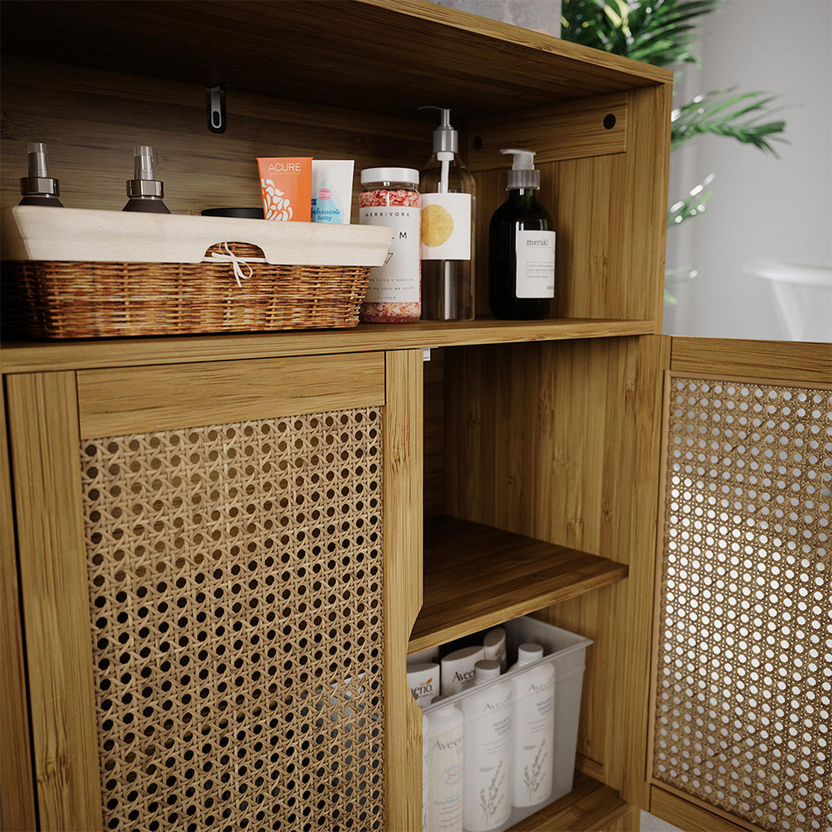 STŘEDNÍ SKŘÍŇKA Liora Bambus - zelená barva, kompozitní dřevo (60/80/29cm) - Vicco