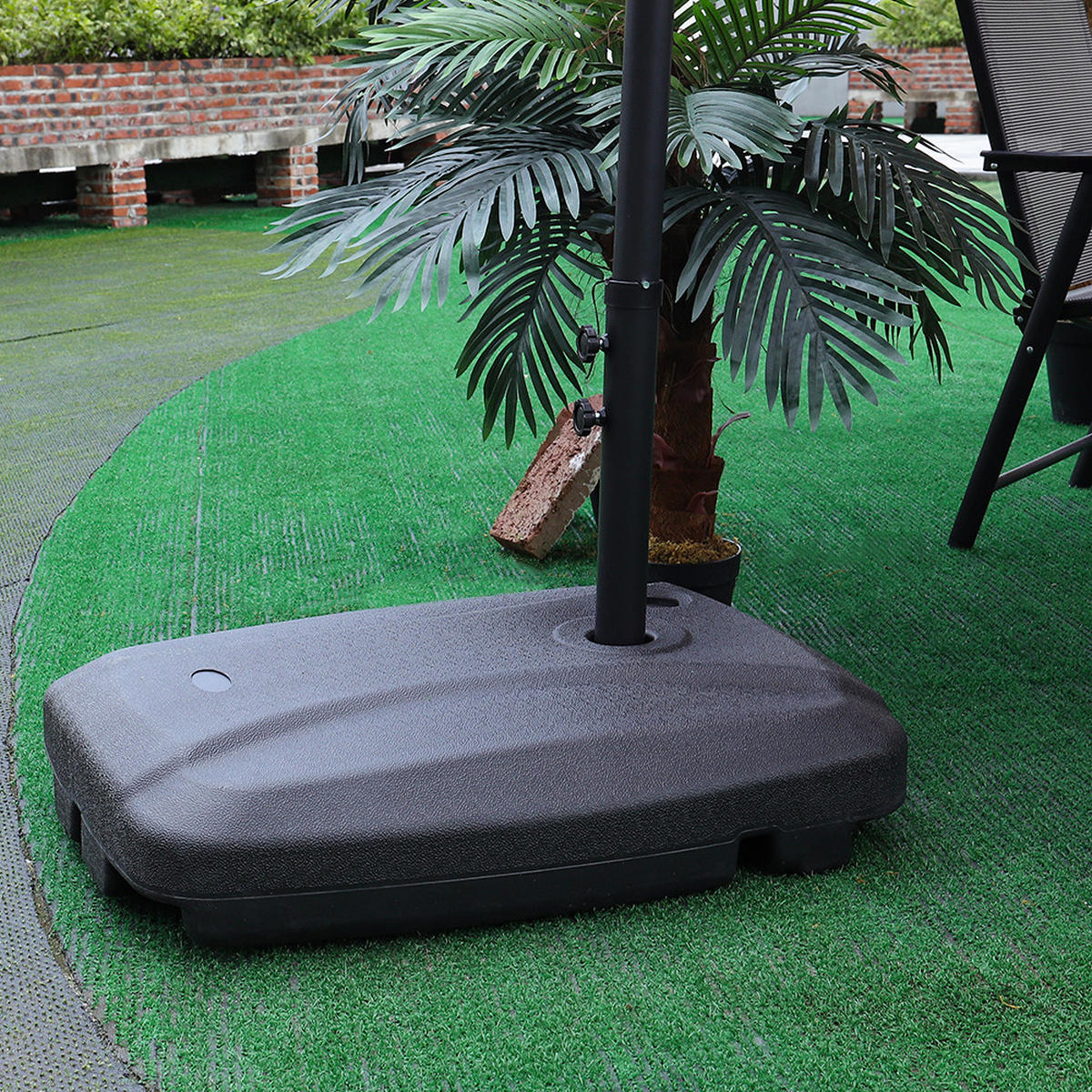 SONNENSCHIRMSTÄNDER Sonnenschirmfuß aus HDPE mit Rollen in Schwarz quadratisch wetterfest und standfest 80x60x15cm befüllt bis zu 60 L - Schwarz, Kunststoff (60/80cm) - Livingandhome