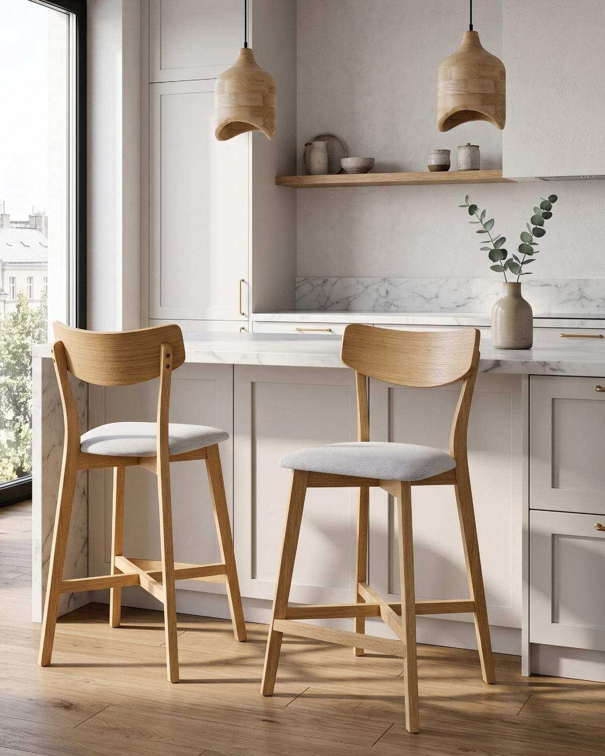 SCAUN DE BAR set de 2 lemn maro deschis/gri Holly - maro deschis, lemn (49/93/54cm) - Beliani