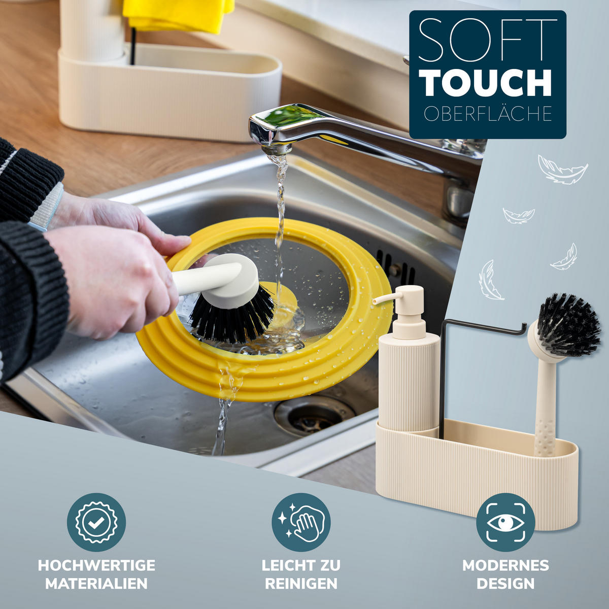 SPÜLBECKEN-SET, beige, Kunststoff - Beige, Kunststoff (22/21/6.5cm) - eluno