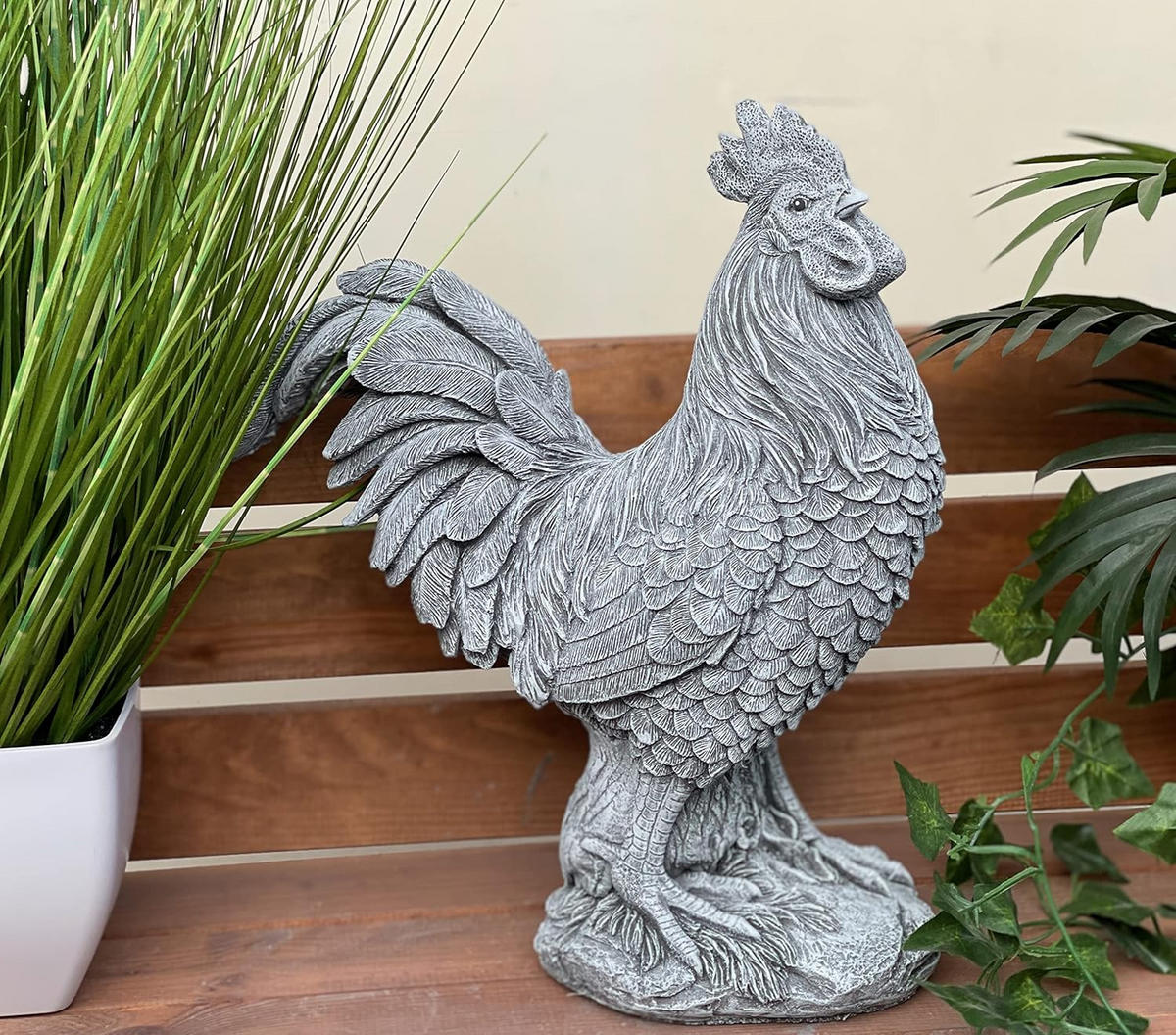 STEINFIGUR Hahn Il Gallo frostfest Steinguss - Grau, Stein (29/34/14cm) - stoneandstyle