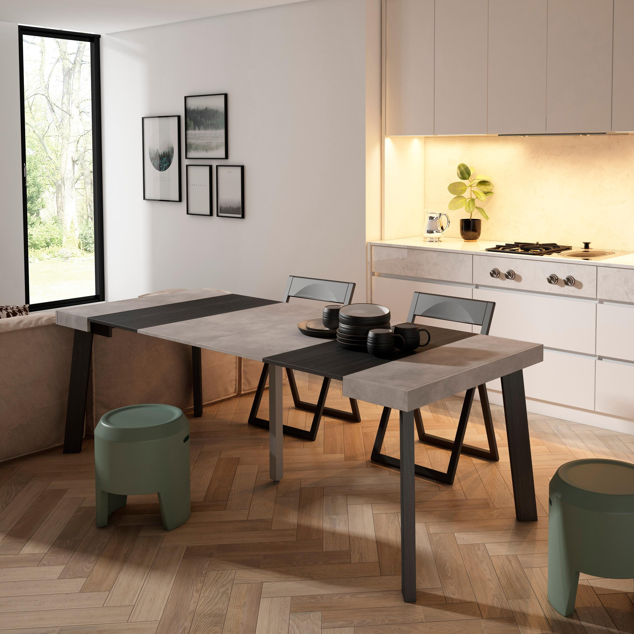 KONSOLENTISCH ausziehbar 58 bis 222cm, für 10 Gäste, zementgrau, 90/58/73cm - Grau, Holzwerkstoff (90/222/73cm) - Skraut Home