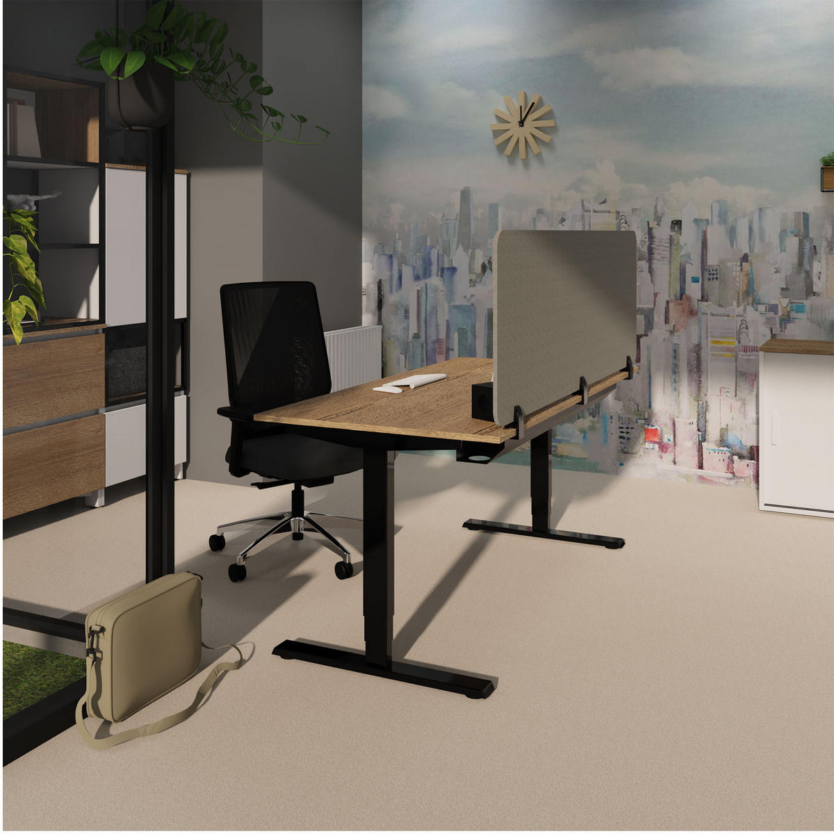 TISCHTRENNWAND Schreibtischtrennwand VITECO 160cm Sesame Schwarz / Sesame Schwarz 1600mm - Dunkelgrau/Schwarz, Textil (160/1.2/56.2cm) - ASSMANN