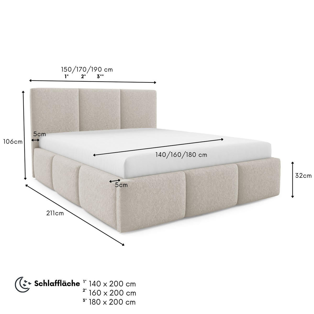 POLSTERBETT VALERIO mit Bettkasten, Bett 140x200,Doppelbett,Lattenrost,Boxspringbett-Optik,ohne Matratze,Schlafzimmer-Beige - Beige, Holz (140/200cm) - Furnistar