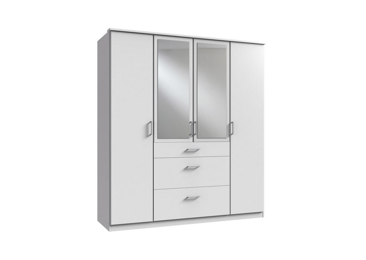 KLEIDERSCHRANK Click in Weiß - Drehtürenschrank 179 cm Breite mit Spiegel - Weiß, Holzwerkstoff (179/199/58cm)