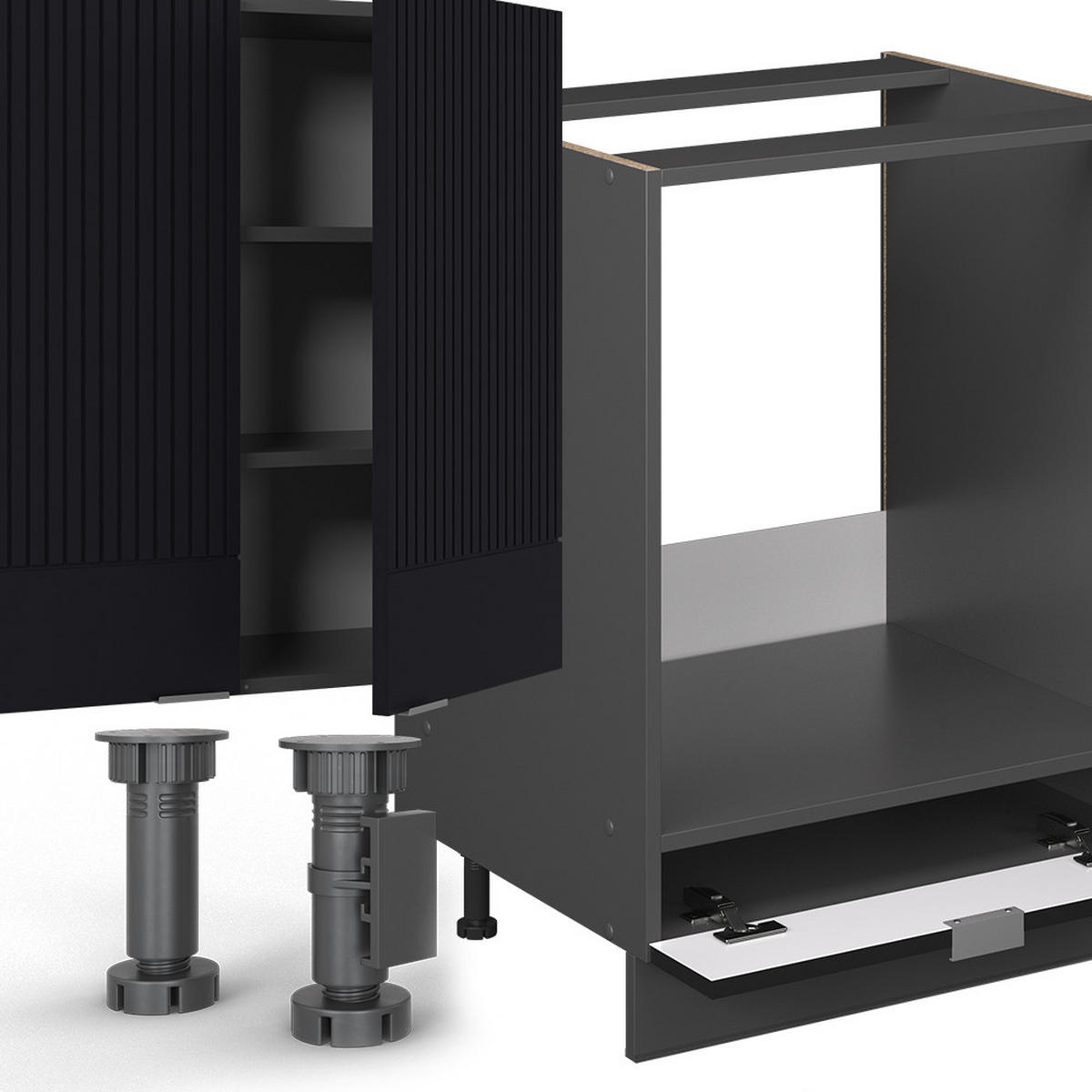 ROHOVÁ KUCHYNĚ Fame-Line, černé pruhy/antracit, 347 x 257 cm, dub AP - černá, kompozitní dřevo (347/81.6/60cm) - Vicco