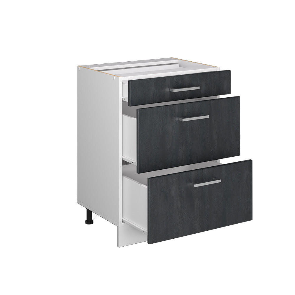 KÜCHENUNTERSCHRANK R-Line Schwarz Beton 60 cm ohne Arbeitsplatte - Schwarz/Weiß, Holzwerkstoff (60/81.6/46cm) - Vicco