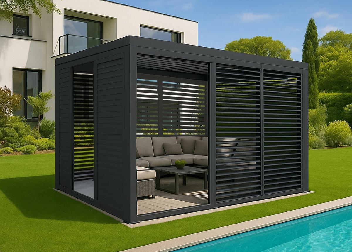 SCHIEBETÜR FÜR PERGOLA 3ER-SET Anthrazit 3er-Set-Set - Anthrazit, Metall (272/206/11cm) - MCW