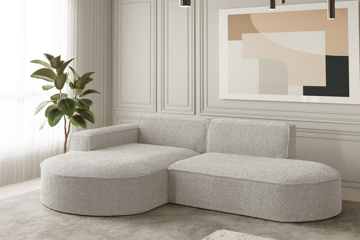 ECKSOFA Palma Xs Ottomane Ascot Bukla - Perlmutt, Holzwerkstoff/Textil (236/165cm) - Fun Möbel