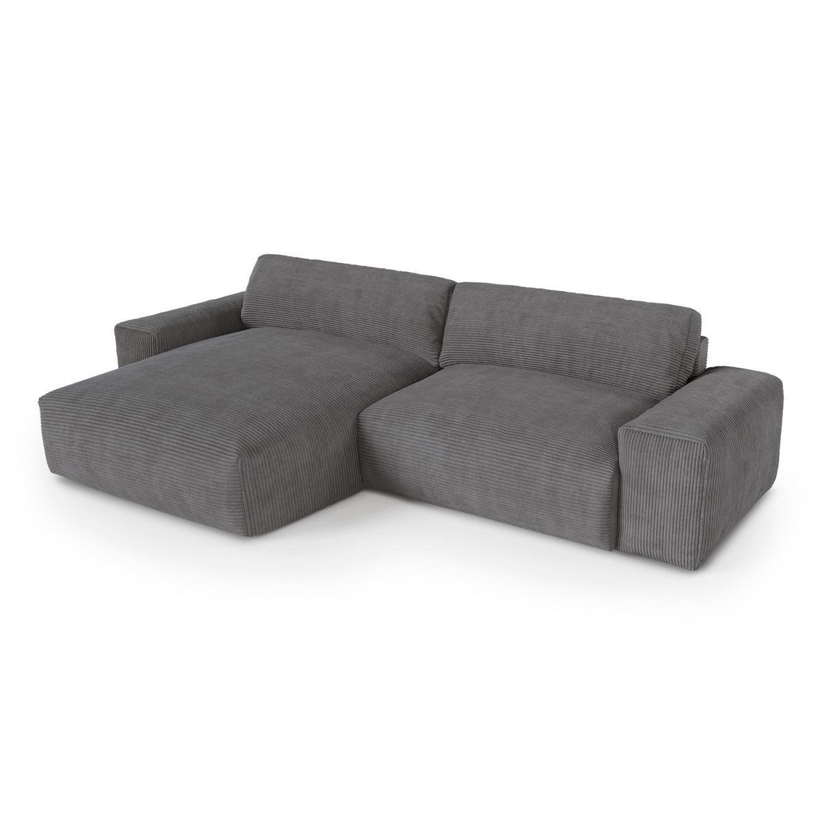 ECKSOFA LINKS Gerippter Samt Anthrazitgrau 310cm - Dunkelgrau/Anthrazit, Textil (174/310cm) - Sia Home